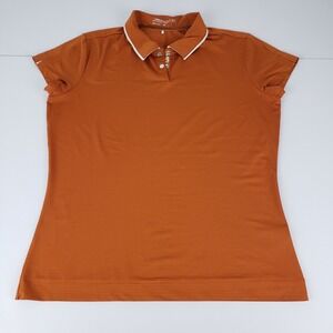 Nike DRI-FIT Golf Shirt Polo Women's Medium Burnt Orange Striped 1/4 Snap Button